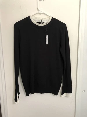 Sioni Milano Топ женщин Sz M яичная скорлупа отделки свитер с длинным рукавом черный новый с Ярлыками мягкий - Изображение 1 из 4