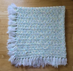 Handmade Crochet Baby Blanket White Multicolor 33x36" with Tassels - Picture 1 of 5