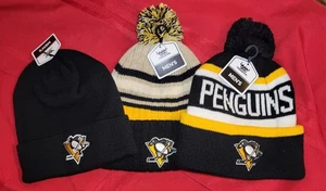 3 berretti Fan Fave Pittsburgh Penguins NHL maglia adulto nero oro poms toques nuovi con etichette - Foto 1 di 16