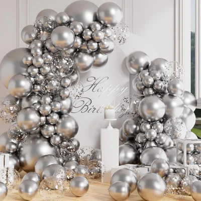 100 Piezas Globos Metálicos Plata Diferentes Tamaños 18/12/10/5 Pulgadas Lila Cromo Lat Foto 1 de 4