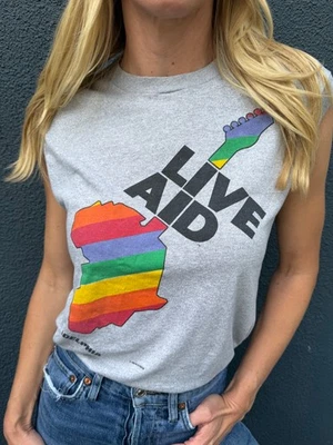 1985 VINTAGE 80s LIVE AID ROCK CONCERT MUSCLE TEE T-SHIRT SZ S QUEEN U2 THE WHO - Image 1 of 4