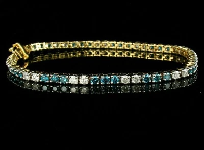 6 Ct Rundschliff Simulierter London Blau Topas Fancy Armband 14K Gelb Vergoldet - Bild 1 von 4