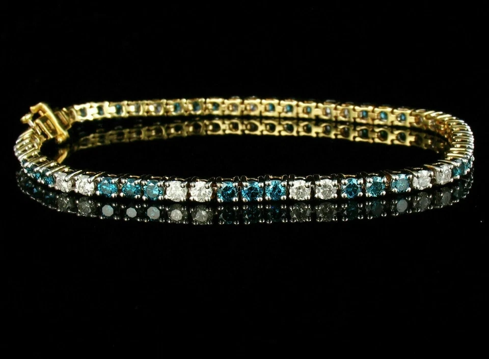 6 Ct Rundschliff Simulierter London Blau Topas Fancy Armband 14K Gelb Vergoldet - Bild 1 von 4