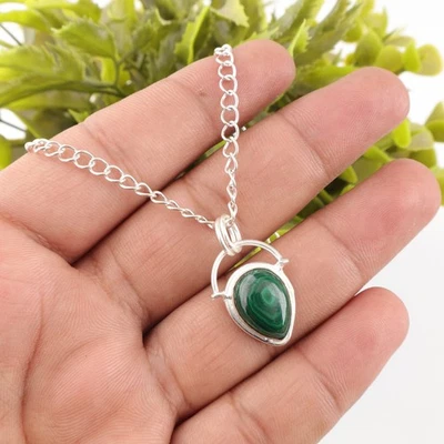 Colgante único de plata de ley 925 con piedras preciosas de malaquita natural 1,01" joyería regalo Foto 1 de 4