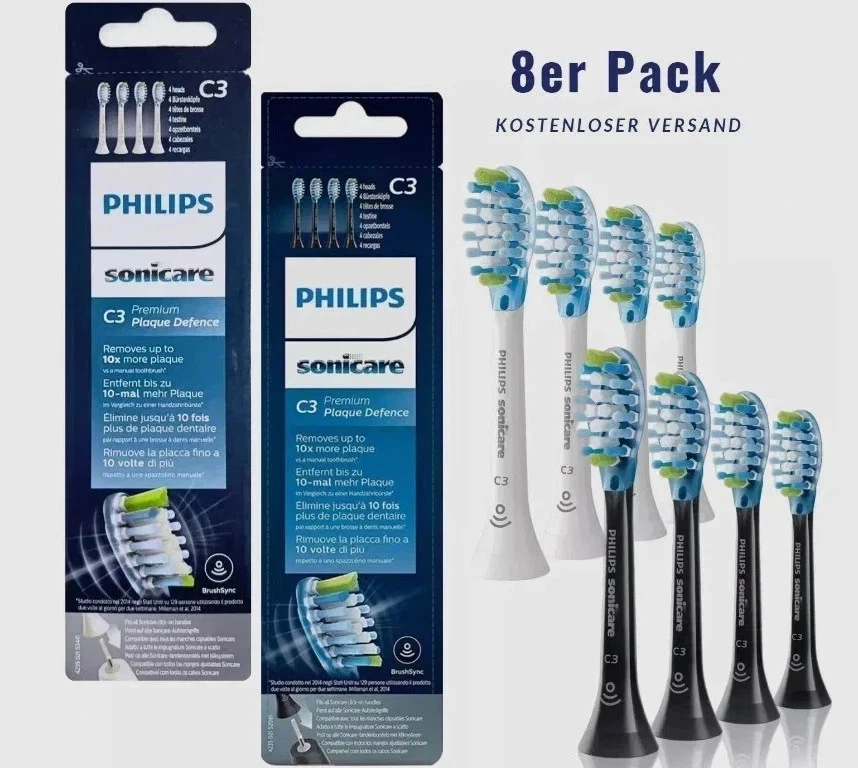 NEU 8er Pack Philips Sonicare C3 Premium Plaque Bürstenköpfe für W2 C1 S HX9044