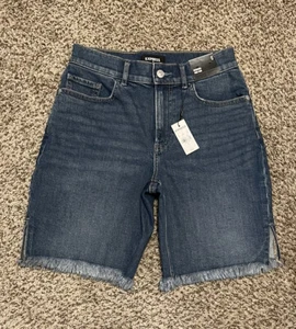 Express Damen Denim High Rise Bermuda Stretch Shorts Raw Hem Blau Größe 0 Neu mit Etikett - Bild 1 von 6