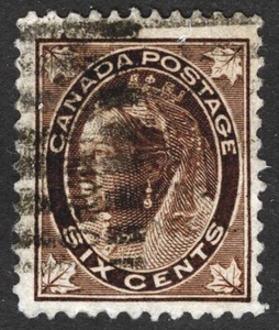 Canada Sc 71 Brown 6¢ p.12 Black Oval Grid Cancel - Picture 1 of 1