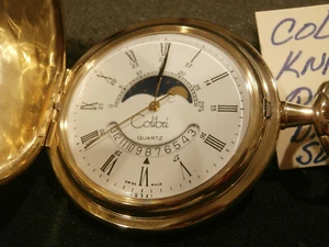 COLIBRI CALENDAR MOON PHASE POCKET WATCH SWISS MADE - Picture 1 of 6