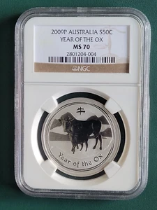 2009 Australia Coin Year of the Ox 1/2 oz 999 Silver NGC MS70 Lunar Series 2 ! - Picture 1 of 2
