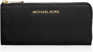 MICHAEL KORS Jet Set Large Saffiano Leather Quarter Zip Black Wallet NWT - Imagen 1 de 1