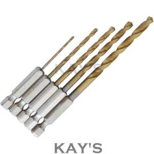 TITANIUM COATED DRILL BITS HEX SHANK 5 PIECE SET 1.5,2,2.5,3.2,4.8mm METAL,WOOD - Picture 1 of 4