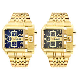 Men's Luxury Gold Tone Date Square Dial Stainless Steel Strap Quartz Wrist Watch - Picture 1 of 14