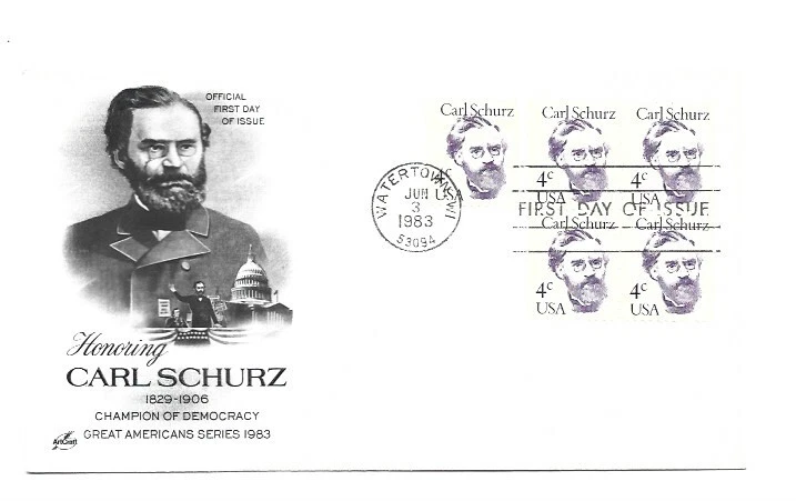 1847 4c Carl Schurz ArtCraft block of 4 FDC - Image 1 of 1