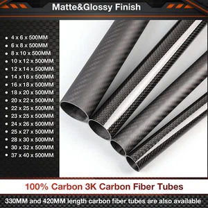 Carbon Fiber Tube/Roll Pipe OD 6 8 10 12 14 16 18 20 22 23 24 25 27 30 40 - Picture 1 of 12