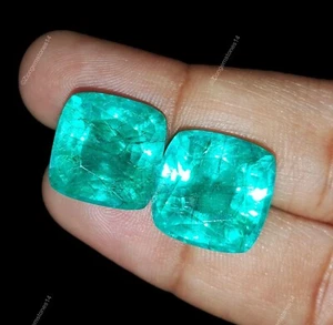 Genuine Certified Emerald Loose Gemstone Cushion Faceted Colombia 2 Pcs 8-10 Cts - Picture 1 of 15
