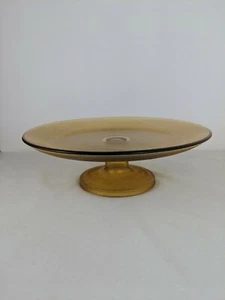 Vintage Imperial Glass Amber Gold Pedestal Textured Cake Plate, Fruit Platter. - Picture 1 of 8