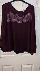 Ladies Uk 14 New Look Wine Colour Pretty Lace Blouse Top Size -14 - Picture 1 of 3