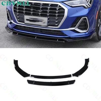 Kit de carrocería alerón labial parachoques delantero negro brillante para Audi Q3 Quattro 2019-24 tira Foto 1 de 4