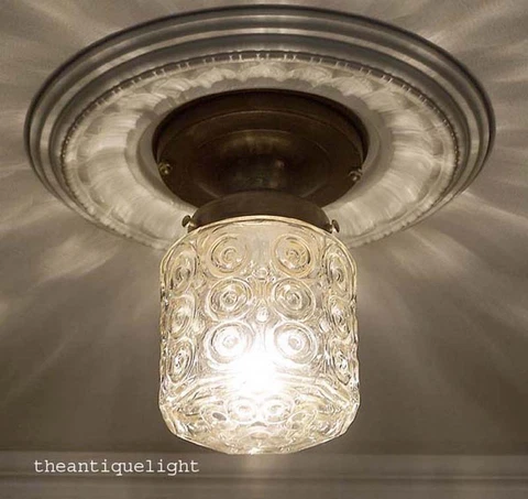 383a Vintage Antique Glass Ceiling Light Lamp Fixture Porch Hall Foyer 1 of 2 Cover