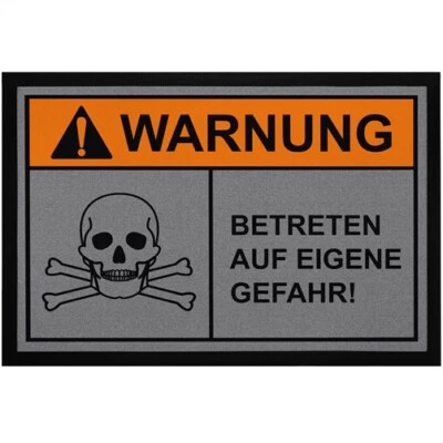 MOONWORKS Alfombrilla con frase advertencia entrar bajo su propio riesgo calavera ironía