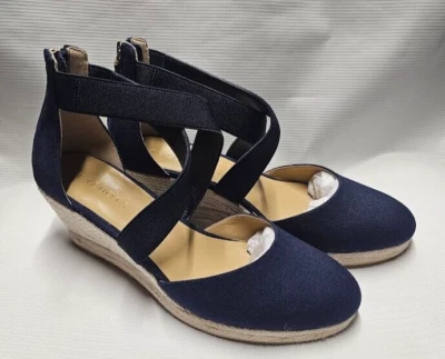 Talbots Lynsday Espadrilles Wedges Cotton Canvas Size 9.5 Indigo Blue (Navy) New - Image 1 of 4