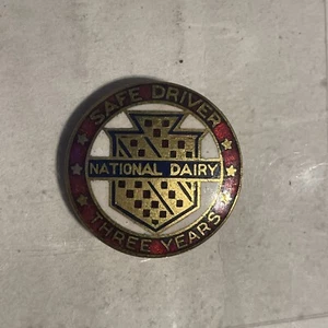 Vintage National Dairy Three Years Safe Driver Enamel Award Pin - Picture 1 of 2