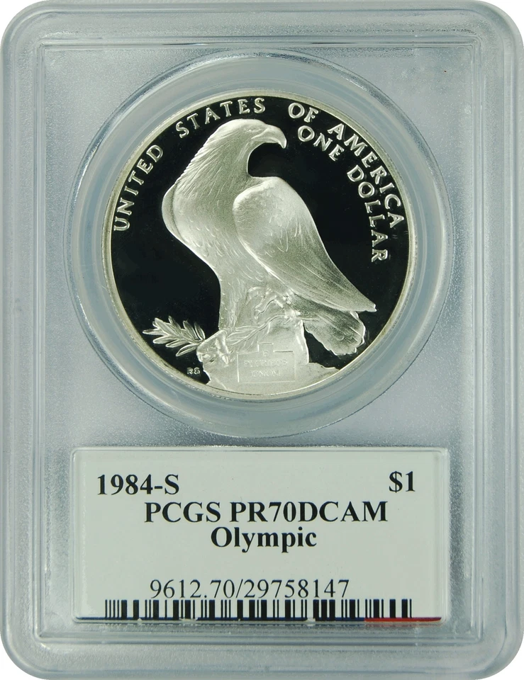 1984-S PCGS PR70DAM Olympic $1 SILVER Commemorative (Bald Eagle Label) - Image 1 of 1