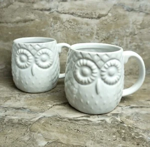 Home Essentials Owl Coffee Mug White Embossed Tea Cup 3D Snow Large Bird - Picture 1 of 6