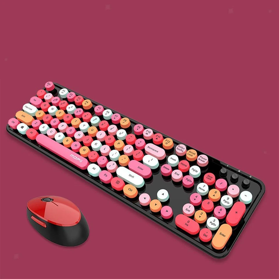 Wireless Keyboard & Mouse Combo, Colorful Keyboard, Cute Retro Keyboard - Image 1 of 1