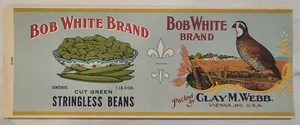 LABEL Bob White Stringless Beans Clay Webb Vienna Maryland Can - Picture 1 of 1