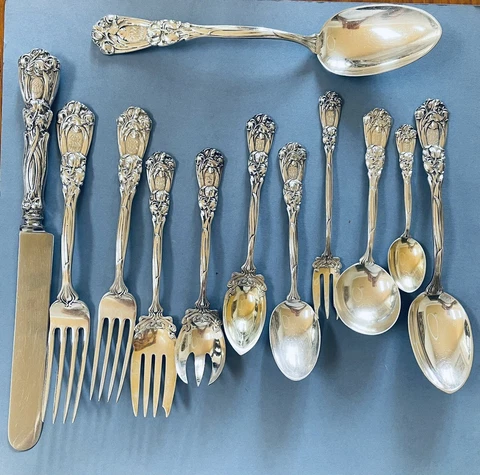 DURGIN IRIS Art Nouveau Sterling Silver FLATWARE SET 126 Pieces Cover