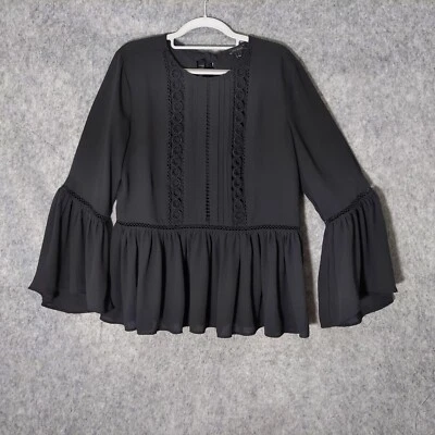 Túnica Ann Taylor S Negra Bordada Laganlook Manga Campana Gasa Festival Boho Foto 1 de 4