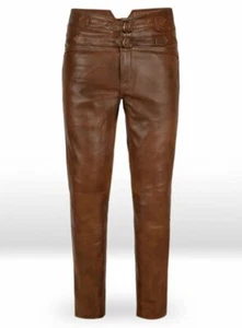 Men's Leather Pant Genuine Lambskin Leather Sporty Brown Pant - Picture 1 of 4