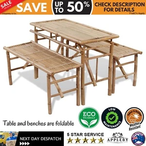 Outdoor Table With Bench Bar Beer Picnic Garden Patio Tables Seat Bamboo Benches - Picture 1 of 9