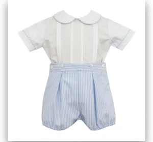 ANAVINI COUTURE BABY BOYS BLUE STRIPE BUTTON ON SHORTS SET Easter NWT 9 Months - Picture 1 of 4