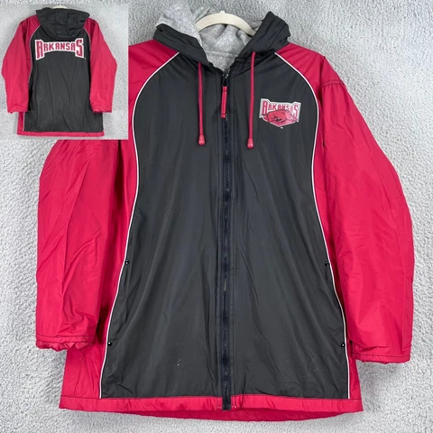 Arkansas Razorbacks Jacket Mens Medium Hooded Polyvinyl Shell Fleece Lined Cover
