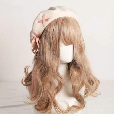 Gorra de pintor Kawaii Lolita Niña Juegos con disfraces Boina Sombrero Mezcla de Lana Invierno Cálida Cinta Foto 1 de 4