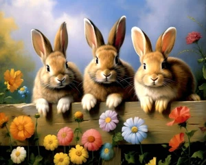 Fun Gift Home Art Wall Decor Rabbits Oil Painting Picture Printed On Canvas - Picture 1 of 9