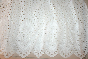 White 100% Cotton Lace Eyelet Embroidered Double Border Fabric By The Yard 50"
