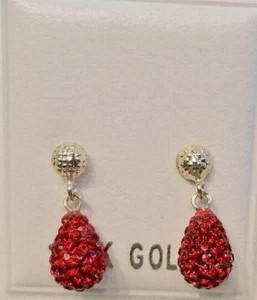 New 14k Solid Gold Crystal Red Briolette Earrings - Picture 1 of 2