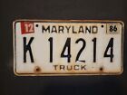 Vintage 1986  MARYLAND TRUCK  License Plate  K  14214