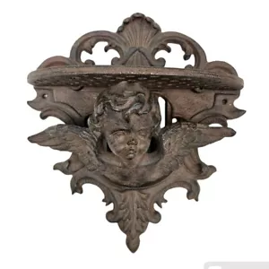 Vintage Cast Iron Cherub Cupid Angel Wall Scone Shelf Ornate Victorian - Picture 1 of 9