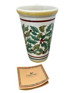 Jarrón de cerámica Longaberger American Holly Berry 2001 vacaciones retiradas 8,5" - Imagen 1 de 5