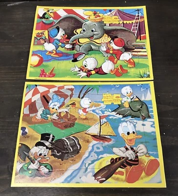 Lote De Colección 2 Rompecabezas Bandeja Marco Walt Disney Jaymar Pato Donald Dumbo Años 60 Foto 1 de 4