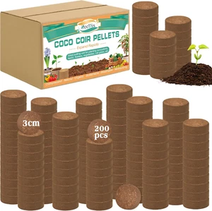 200Pcs(30Mm) Coco Coir Pellets Potting Soil Indoor Plants, Compressed Coconut Co - Picture 1 of 12