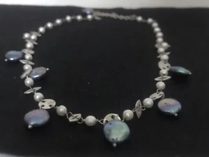 Dark Blue Round Pearl Necklace Adjustable Lobster Closure - Picture 1 of 4