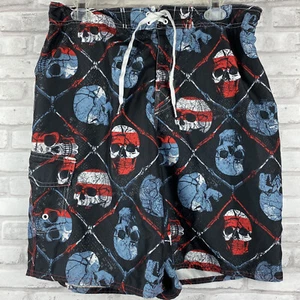 Joe Boxer Mens Board Shorts Large Swim Shorts Skulls Red Black Gray - Picture 1 of 3