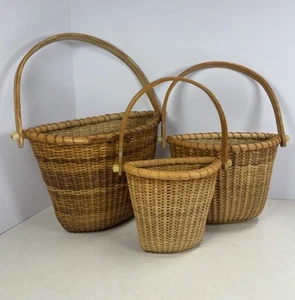 Nantucket Woven Wall Basket Set Of 3 Plastic Lined Flat Side - Picture 1 of 9