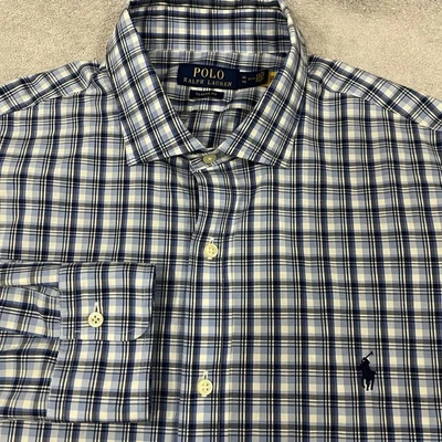 Camisa Polo Ralph Lauren Para Hombre XL Azul A Cuadros Abotonada Manga Larga Foto 1 de 4
