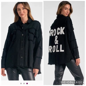 Chaqueta Camisa Elan Devan Negra Rock & Roll Algodón Abotonada Mujer Talla Mediana - Imagen 1 de 12
